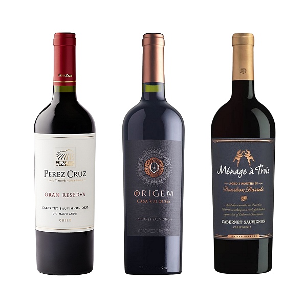Kit 3 Vinhos Cabernet Sauvignon - Chile, Brasil e EUA