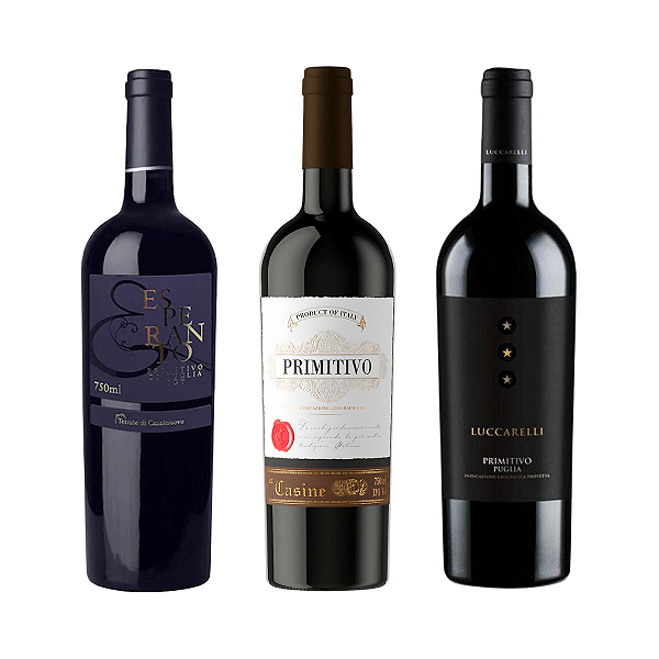 Kit 3 Vinhos Primitivo Puglia Itália Esperanto Le Casine Luccarelli