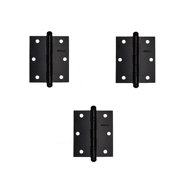 Kit 3 Dobradiças Porta Pado 3530 Preta Rolamento C/ Parafuso