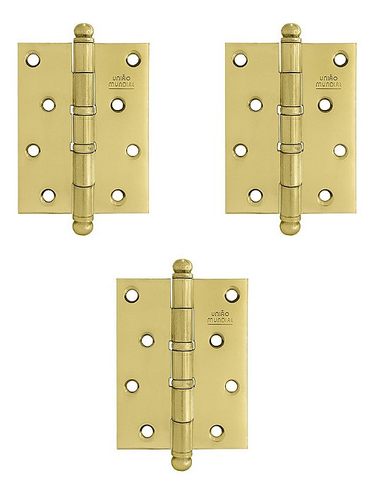 Dobradiça Porta Dourada Brilho 4x3 Latão Jogo 3 Un Reforçada