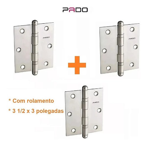 Dobradiça Porta Madeira Pado 3530 Escovada Rolamento 3 Pçs
