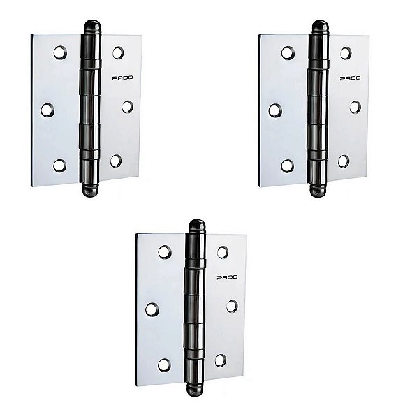 Dobradiça Porta Madeira Pado 3530 Cromada Rolamento Kit 3 Pç