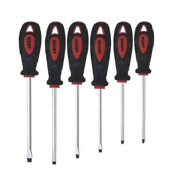 Kit Chave Fenda E Phillips 6 Pçs Imã Emborrachada Lotus 6400