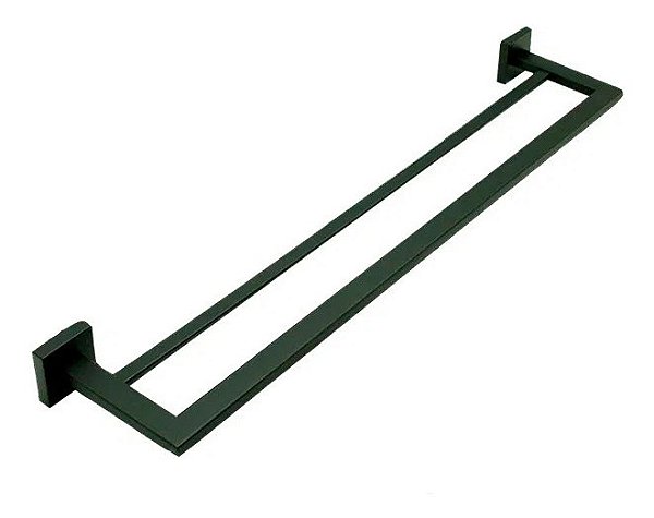 Porta Toalha Toalheiro Duplo Eterna 60cm Banheiro Inox Preto
