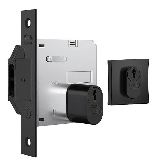 Fechadura Porta Correr Stam 1006 Preta Asa De Avião 45 Mm
