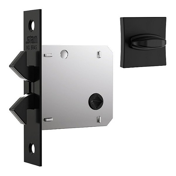 Fechadura Porta Correr Stam 1006s Banheiro Black Preta 45mm