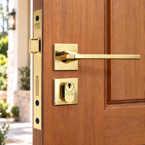 Fechadura Porta Externa Sala Quarto Dourada Gold Stam 40mm