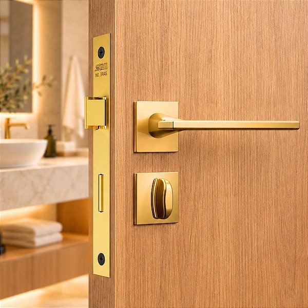 Fechadura Porta Banheiro Wc Dourada Gold Stam Classic 40mm