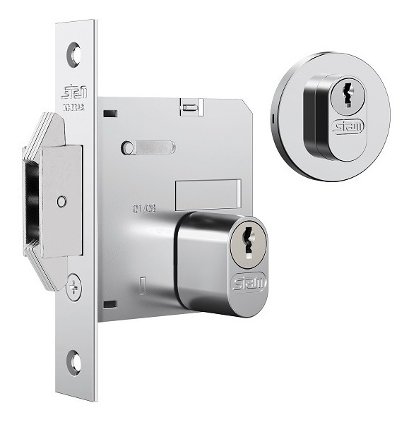 Fechadura Porta Correr Stam 1006 Cromada Inox 45 Mm Redonda