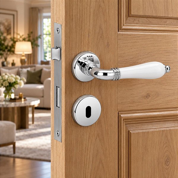 Fechadura Porta Interna Quarto Lily Imab Cromada C/ Branco