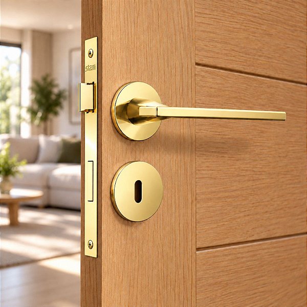 Fechadura Porta Interna Dourada Gold Stam Redonda 40mm Class