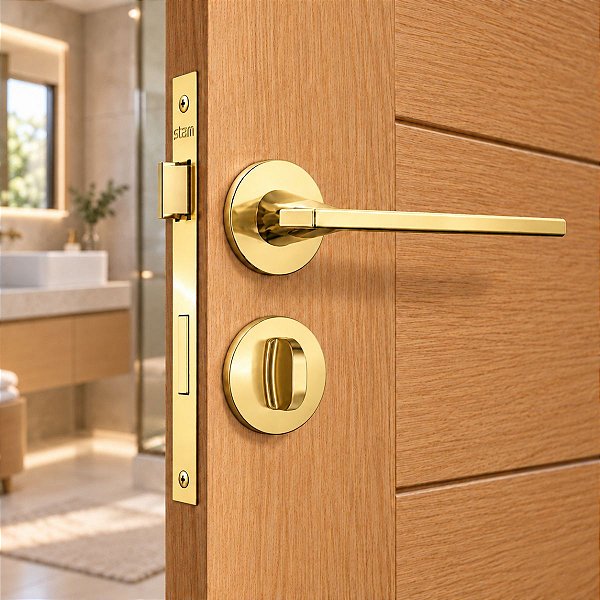 Fechadura Porta Banheiro Dourada Gold Stam 40mm Redonda Clas