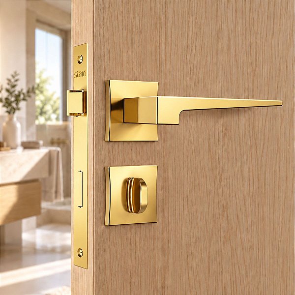 Fechadura Banheiro Wc Dourada Gold Classic 3200 Stam 55 Mm