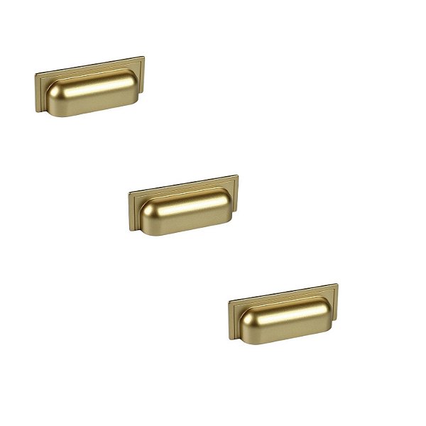 Kit 3 Puxador Plymouth Zen Dourado Concha 80mm Zp5420.955