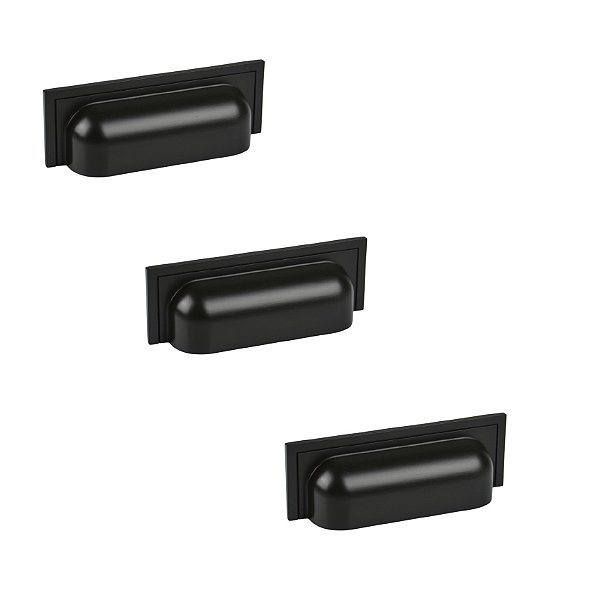 Kit 3 Puxador Plymouth Zen Preto Fosco Concha Zp5420.24