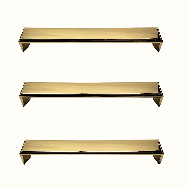 Kit 3 Puxador Creta Zen Gold Brilhante Dourado 192 Mm