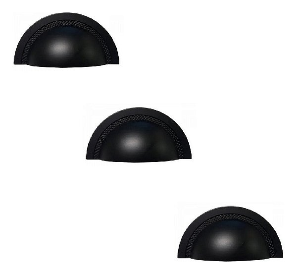 Kit 3 Puxador Shell 48mm Zen Preto Zp4319.24 Concha