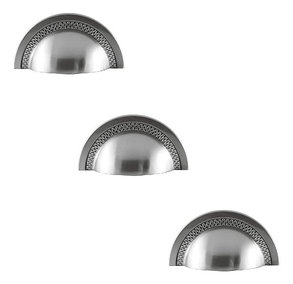 Kit 3 Puxador Shell 64 Mm Zen Cromo Escovado Com Verniz