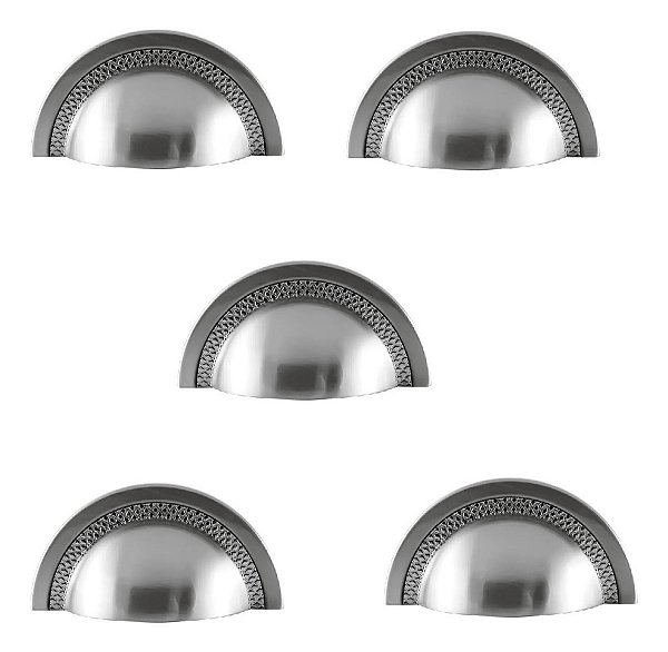 Kit 5 Puxador Shell 64 Mm Zen Cromo Escovado Com Verniz