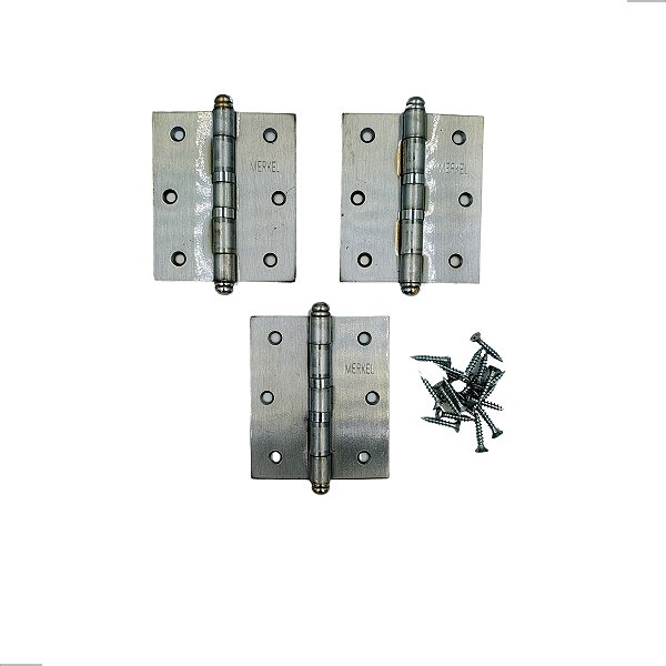Dobradiça Porta Madeira 35 Kg Anel Escovada 3 Pçs 3.1/2 X 3