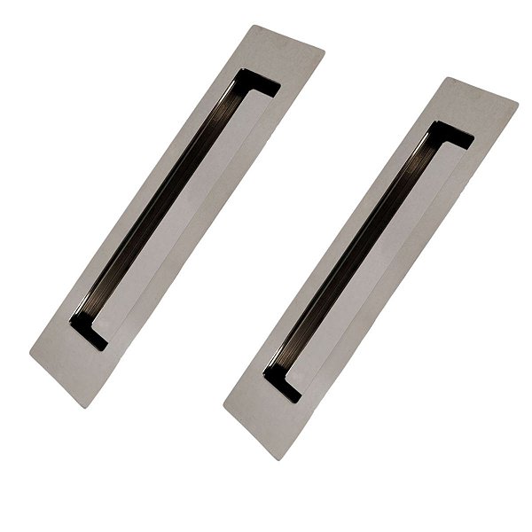 Kit 2 Puxador Concha Embutir Porta Inox Polido Cromado 25cm