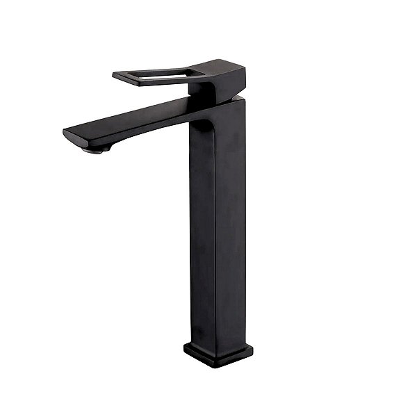 Torneira Banheiro Lavabo Preta Longa Alta Metal Quadrada