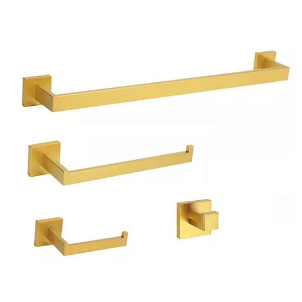 KIT ACESSORIOS DE BANHEIRO 4 PECAS DOURADO BRILHANTE INOX