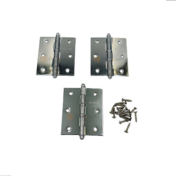 Dobradiça 3 1/2 X 3 Cromada Anel Tolemat Jogo Cartela 3 Pçs