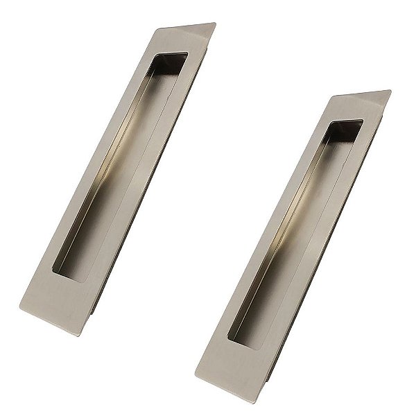 Kit 2 Puxador Concha Embutir Porta Inox 304 Escovado 25 Cm