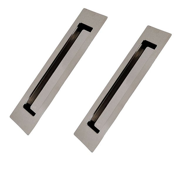 Kit 2 Puxador Concha Embutir Porta Inox Polido Cromado 25cm