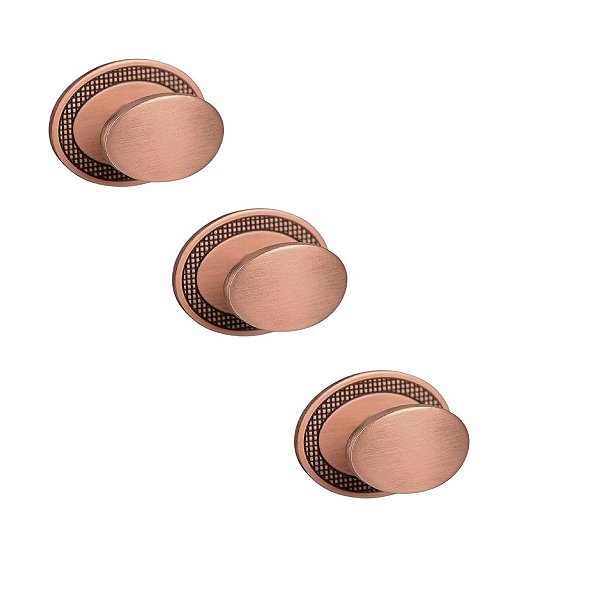 Kit 3 Puxador Beetle Com Base Granada Zen Vecchio Cobre