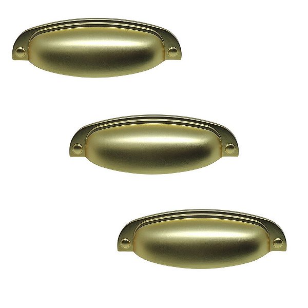 Kit 3 Puxador Concha Colonial Dourado 115 Italy Line 96mm
