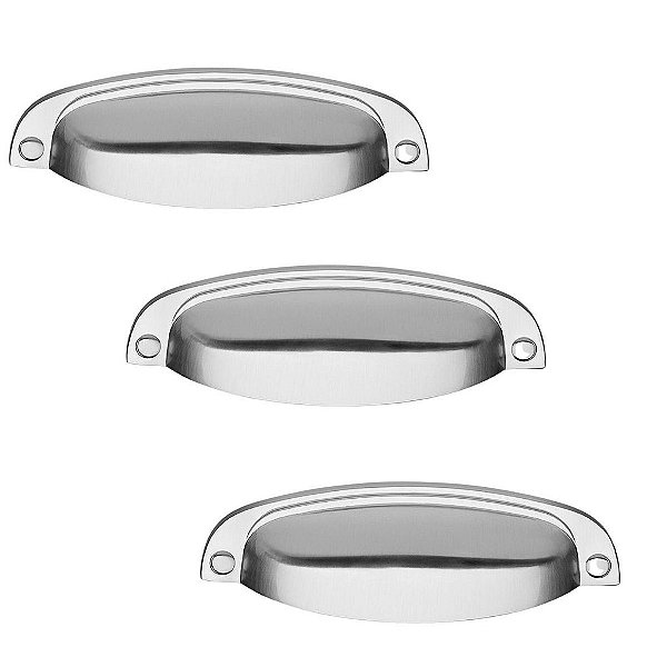 Kit 3 Puxador Concha Colonial Escovado 115 Italy Line 96mm