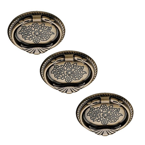 Kit 3 Puxador Italy Line 102 Colonial Antique Metal 8922