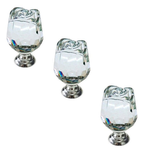 Kit 3 Puxador Italy Line 4523 Rosa Vidro Transparente