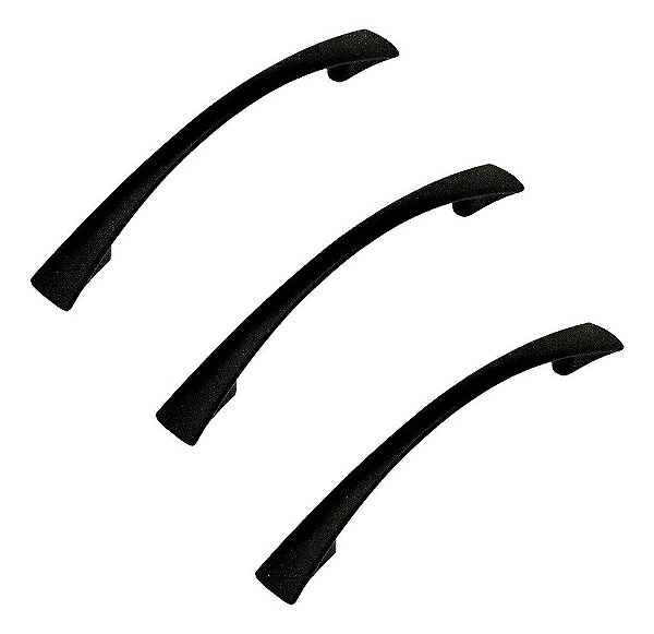 Kit 3 Puxador Italy Line Preto Fosco 2092 Metal 128mm