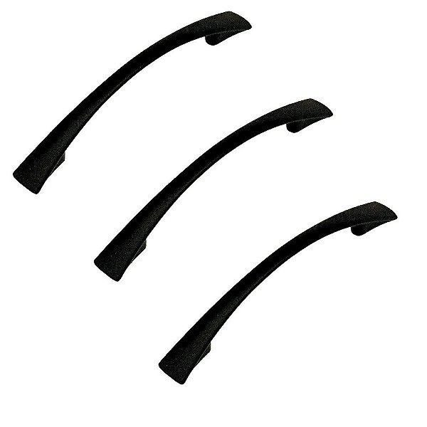 Kit 3 Puxador Italy Line Preto Fosco 2092 Metal 96mm