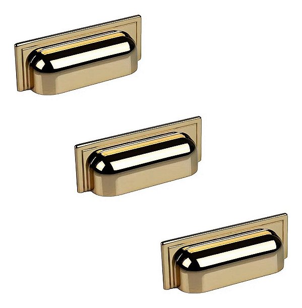 Kit 3 Puxador Plymouth Zen Gold Concha 80mm Zp5420.a00