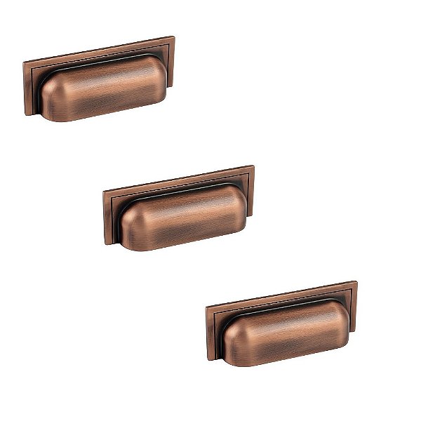 Kit 3 Puxador Plymouth Zen Vecchio Cobre Concha 80mm