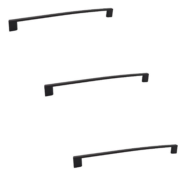 Kit 3 Puxador Preto Fosco Il 950 Italy Line Metal 224mm