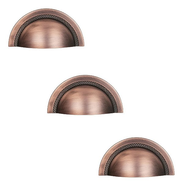 Kit 3 Puxador Shell 48 Mm Zen Vecchio Cobre Concha