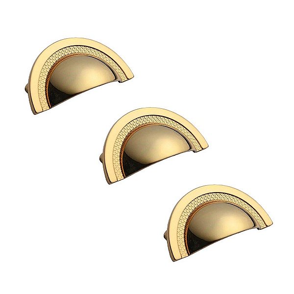 Kit 3 Puxador Shell Zen 64mm Gold (dourado Brilhante)
