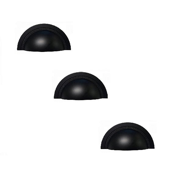 Kit 3 Puxador Shell Zen 64mm Preto Zp4318.24
