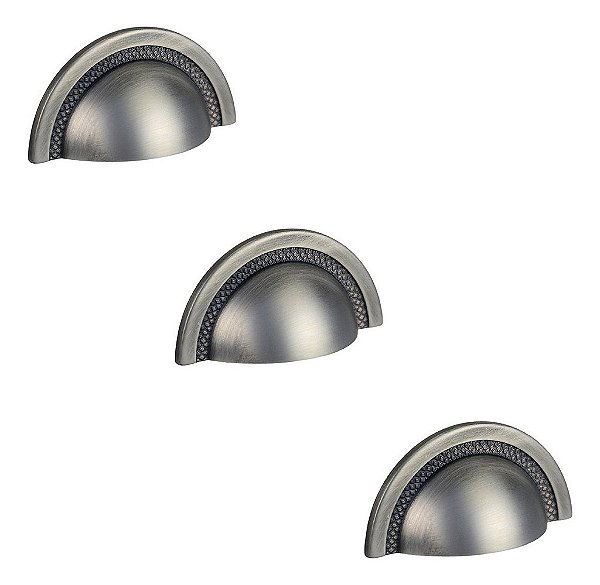 Kit 3 Puxador Shell Zen Niquel Velho Envelhecido 64 Mm