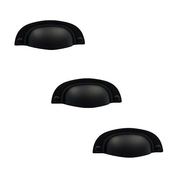 Kit 3 Puxador Vivaro 222 Preto Fosco Italy Line 64 Mm