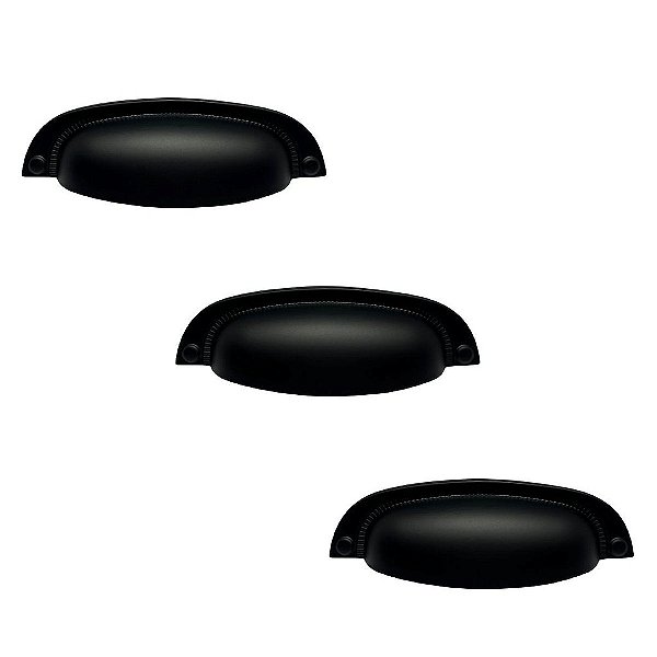 Kit 3 Puxador Vivaro 222 Preto Fosco Italy Line 96 Mm