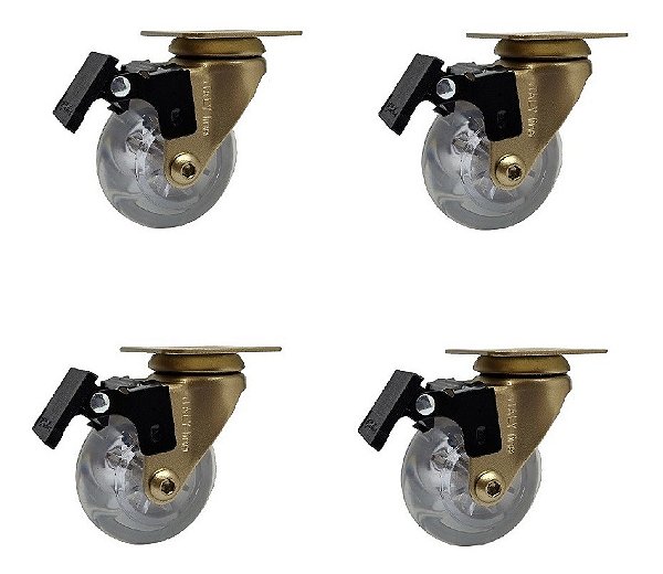 Kit 4 Rodízio Dourado Móveis Silicone 50mm Com Freio Girat.