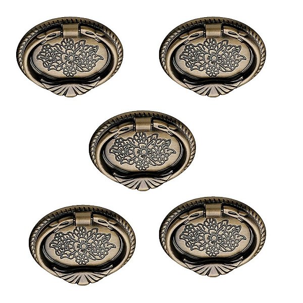 Kit 5 Puxador Italy Line 102 Colonial Antique Metal 8922
