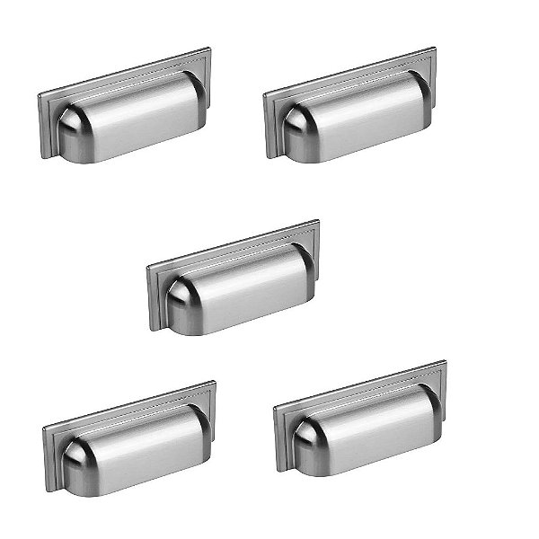 Kit 5 Puxador Plymouth Zen Niquel Escovado Concha 80mm