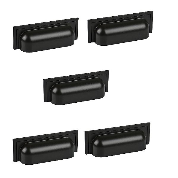 Kit 5 Puxador Plymouth Zen Preto Fosco Concha Zp5420.24